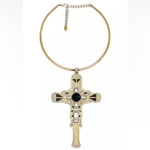 8 Other Reasons Statement Cross Necklace Gold black rhinestone choker Revolve